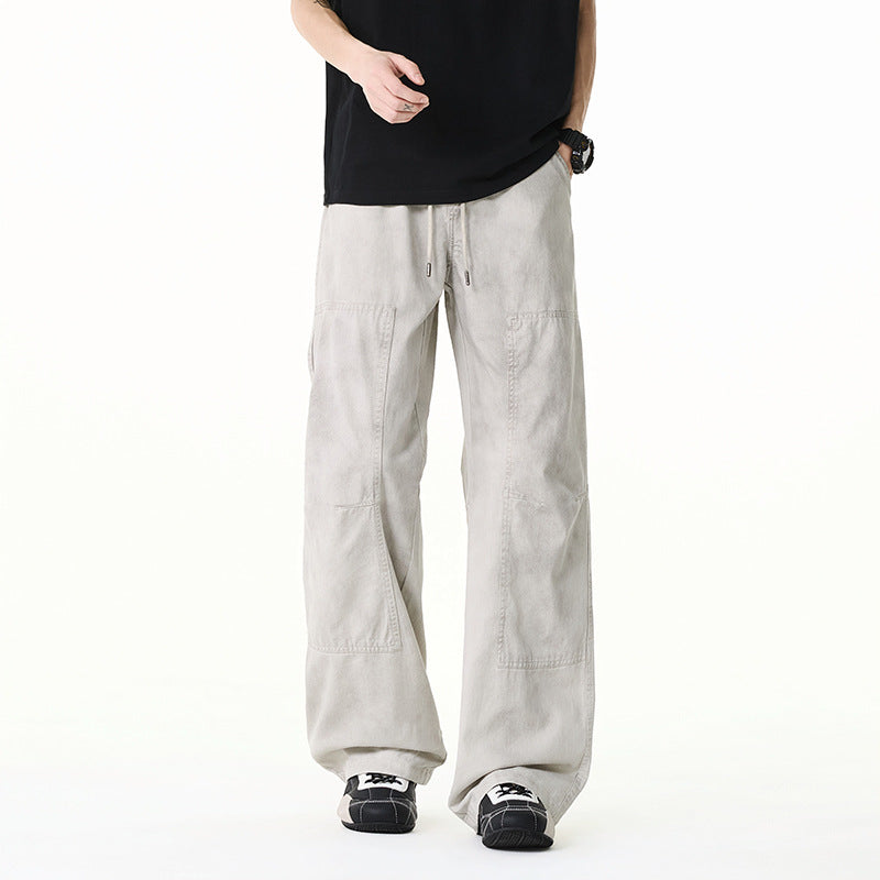 Men's Loose Baggy Cargo Pants made of Cotton Twill with Elastic Waistband and Knee Patch Drune