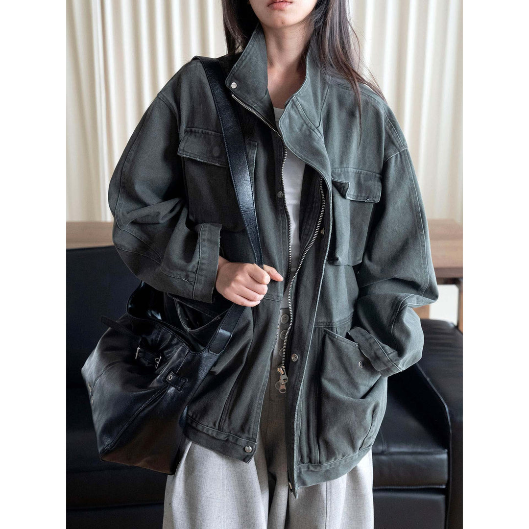 Women's Oversized Field Jacket made of sturdy canvas with a high collar and patch pockets Mune Fashion