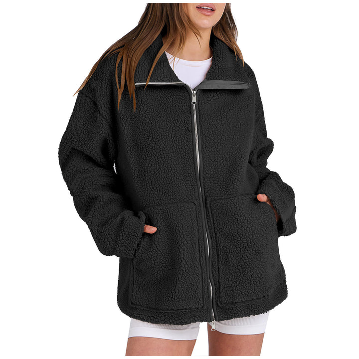 Women's oversized teddy fleece jacket with stand-up collar and full-length zipper Mune Fashion