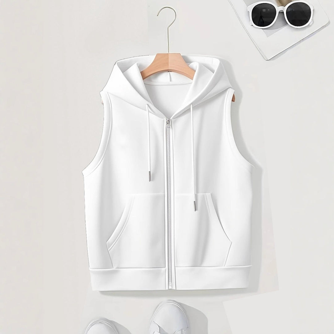 Women's Sleeveless Zip Hoodie Vest made of soft sweat with kangaroo pockets Mune Fashion