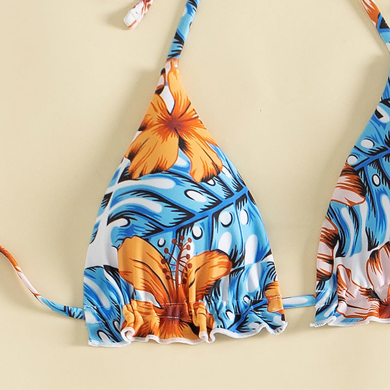 Women's Triangle Bikini Set with Floral Pattern and Casual Scarf Mune Fashion