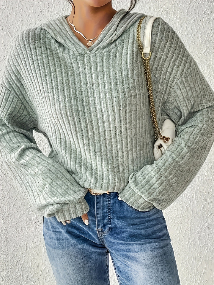 Women's Ribbed Hoodie Pullover with Hood and Casual Cropped Silhouette Mune Fashion