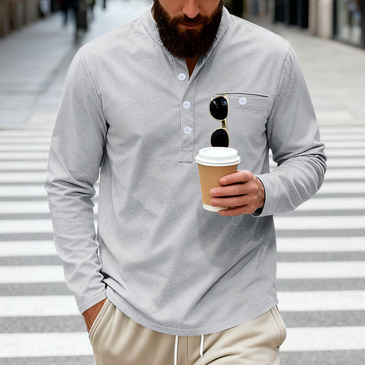 Men's casual long-sleeve Henley shirt made of cotton blend with chest pocket Mune Fashion