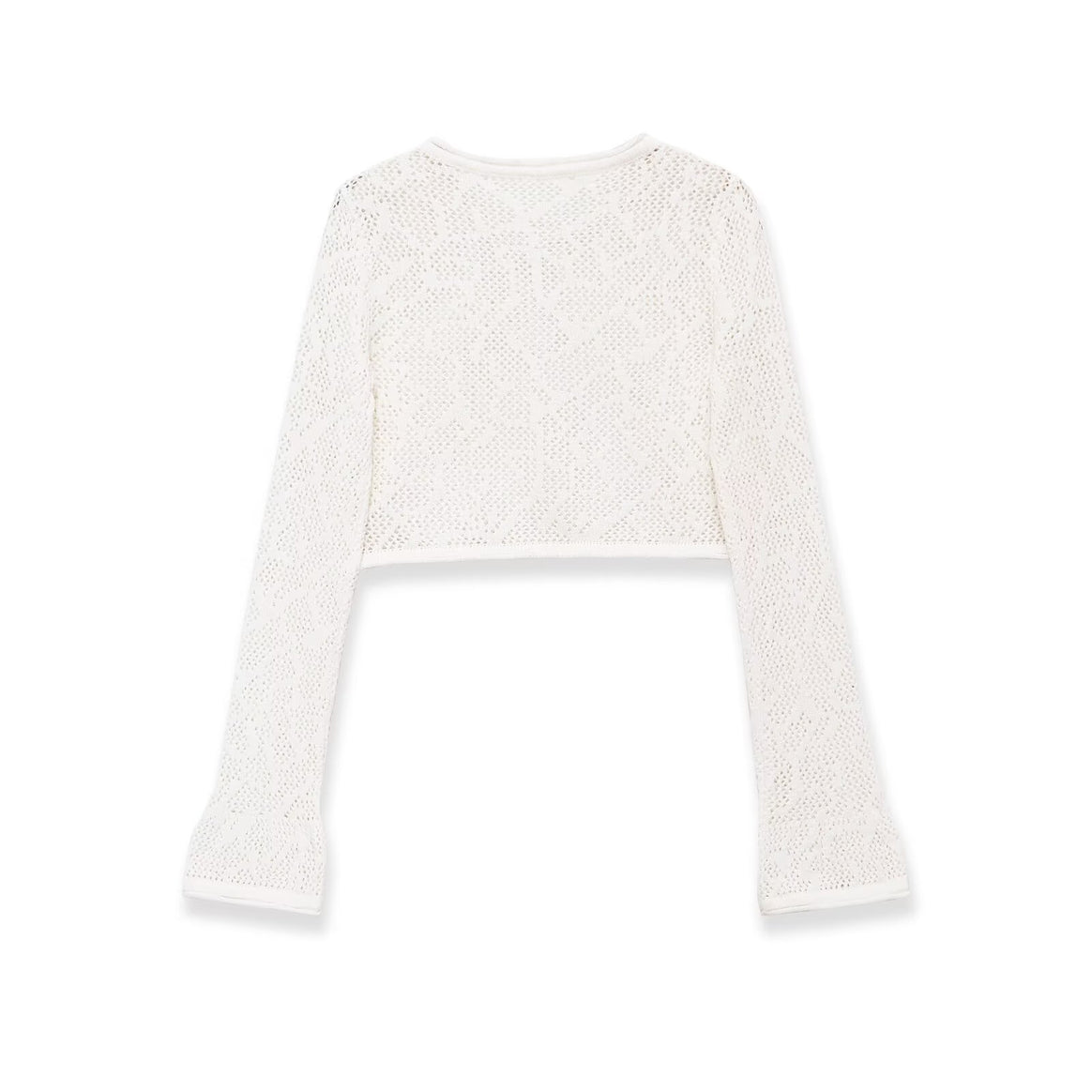 Women Crocheted Cropped Knit Top with Bell Sleeves Mune Fashion
