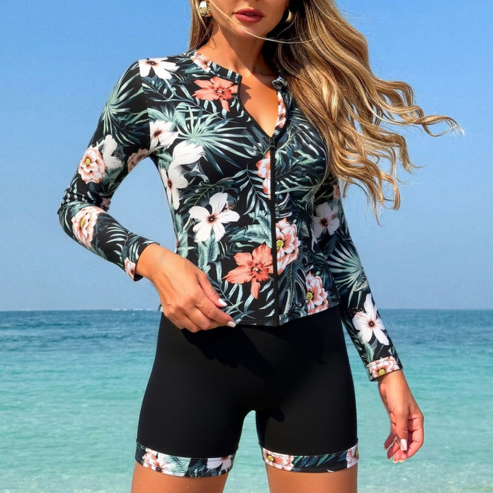 Women’s Surf Suit with Floral Pattern and Long Sleeves Mune Fashion
