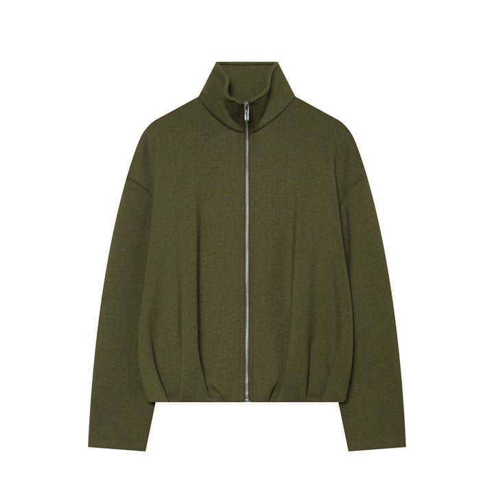 Women Lightweight Zip Cardigan with Stand-Up Collar and Boxy Silhouette Mune Fashion