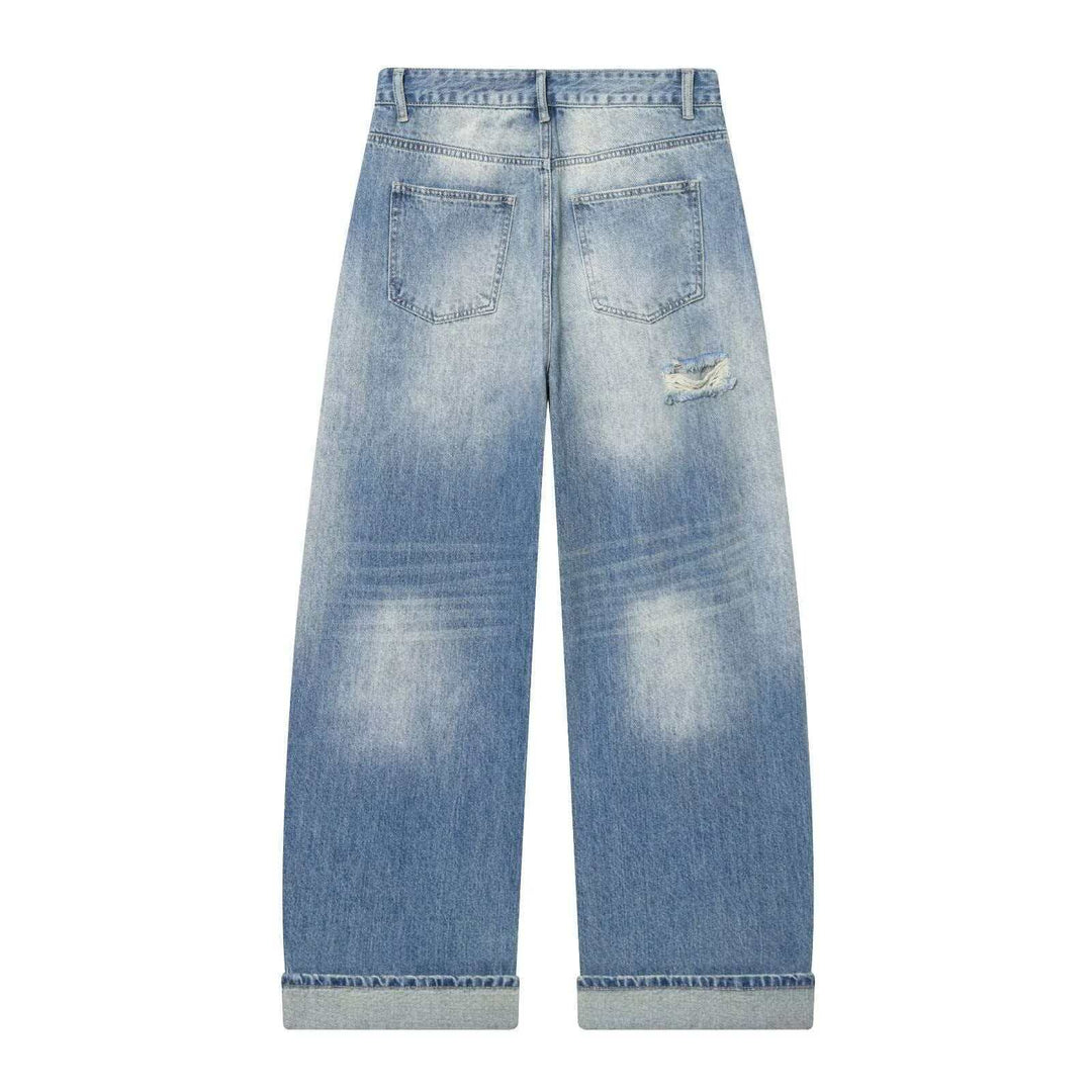 Women non-wide High-Waist Ripped Jeans with Straight-Leg, rolled hem and classic pockets Mune Fashion