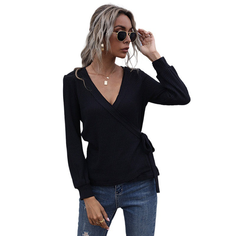 Women's Wrap Top with Long Sleeves Mune Fashion