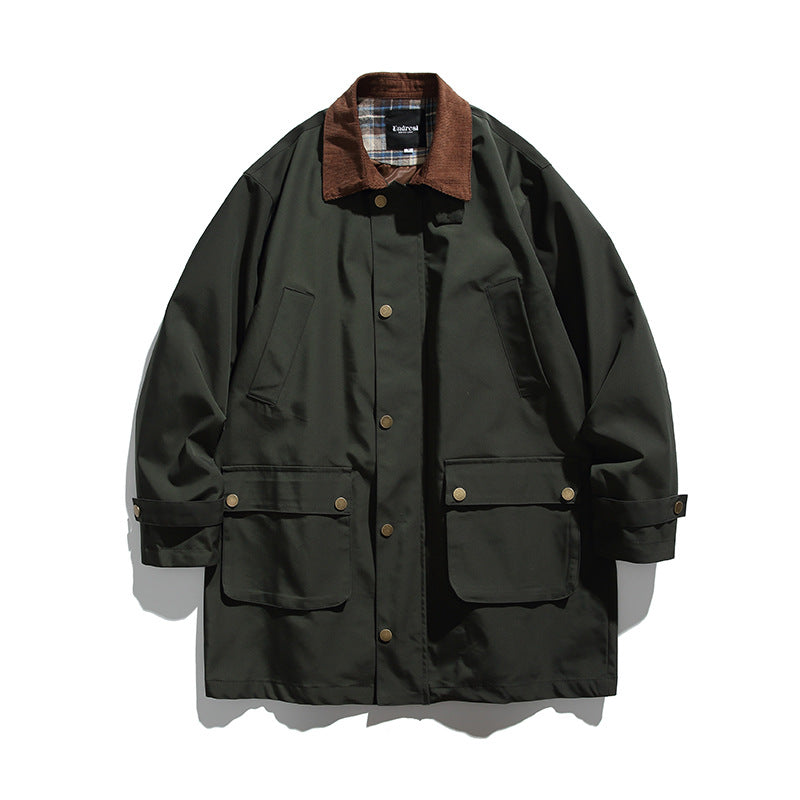 Men's Waxed Coated Outdoor Coat with Cord Collar Mune Fashion
