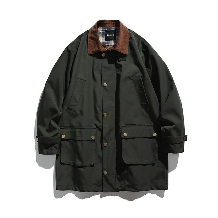 Men's Waxed Coated Outdoor Coat with Cord Collar Mune Fashion