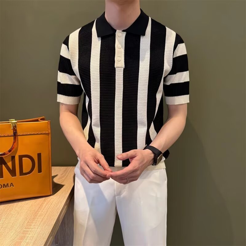 Men's Stylish Short-Sleeved Knitted Polo Shirt Mune Fashion