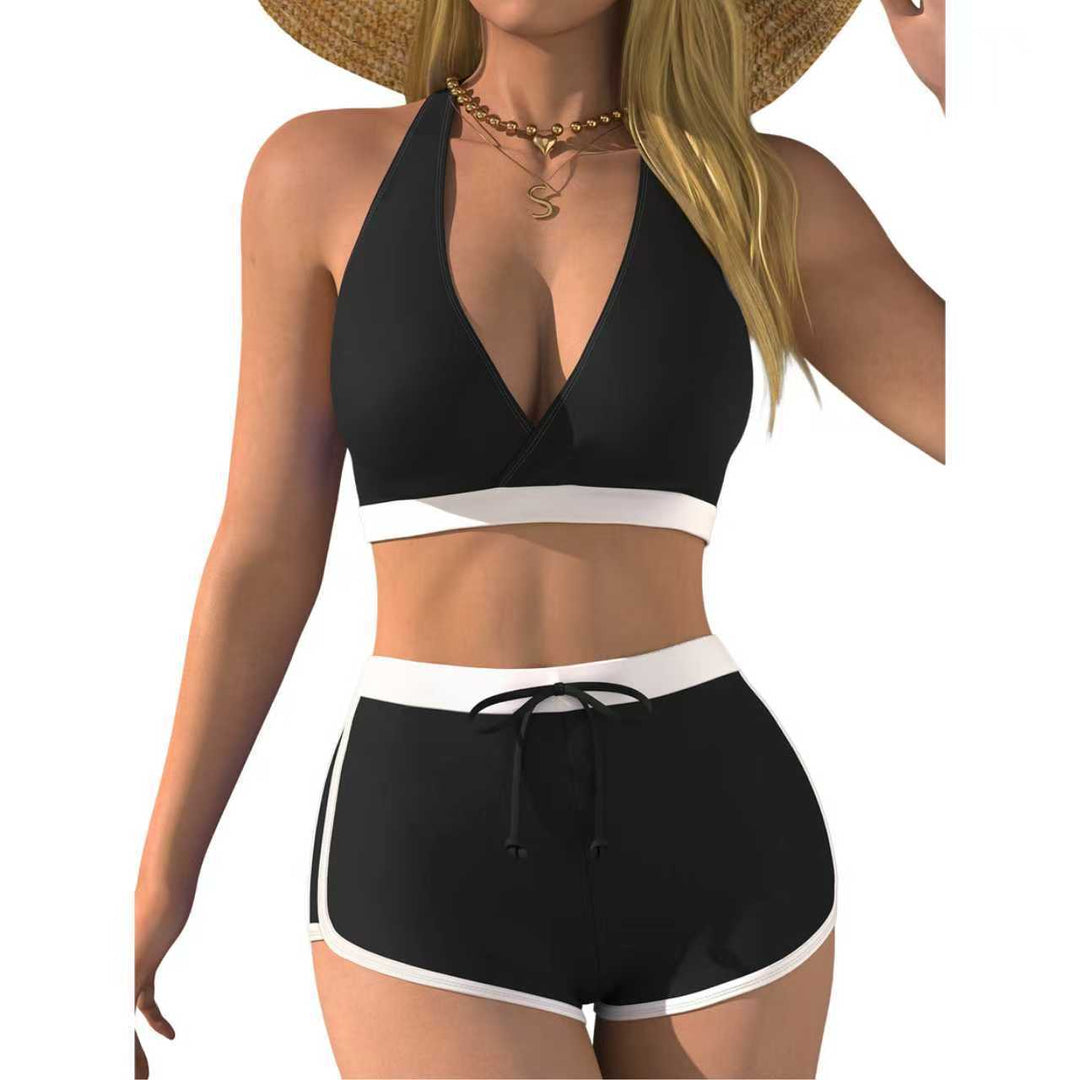 Women's bikini top with deep V-neck and ankle-length shorts Mune Fashion