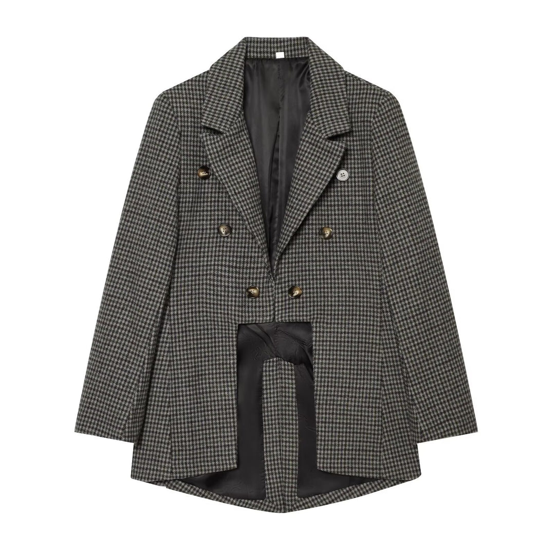 Women's Double-Breasted Oversized Blazer with Satin Lining and Extended Hem Mune Fashion