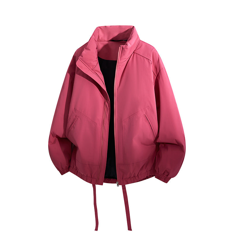 Men's Oversized Windbreaker Bomber Jacket with Drawstring and Stand-Up Collar Mune Fashion
