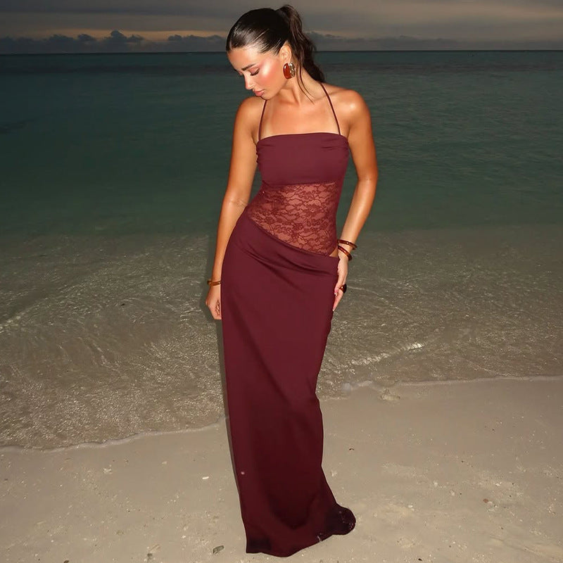 Women's Elegant Maxi Dress with Lace Top and Flattering Cut Mune