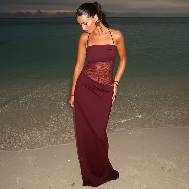 Women's Elegant Maxi Dress with Lace Top and Flattering Cut Mune
