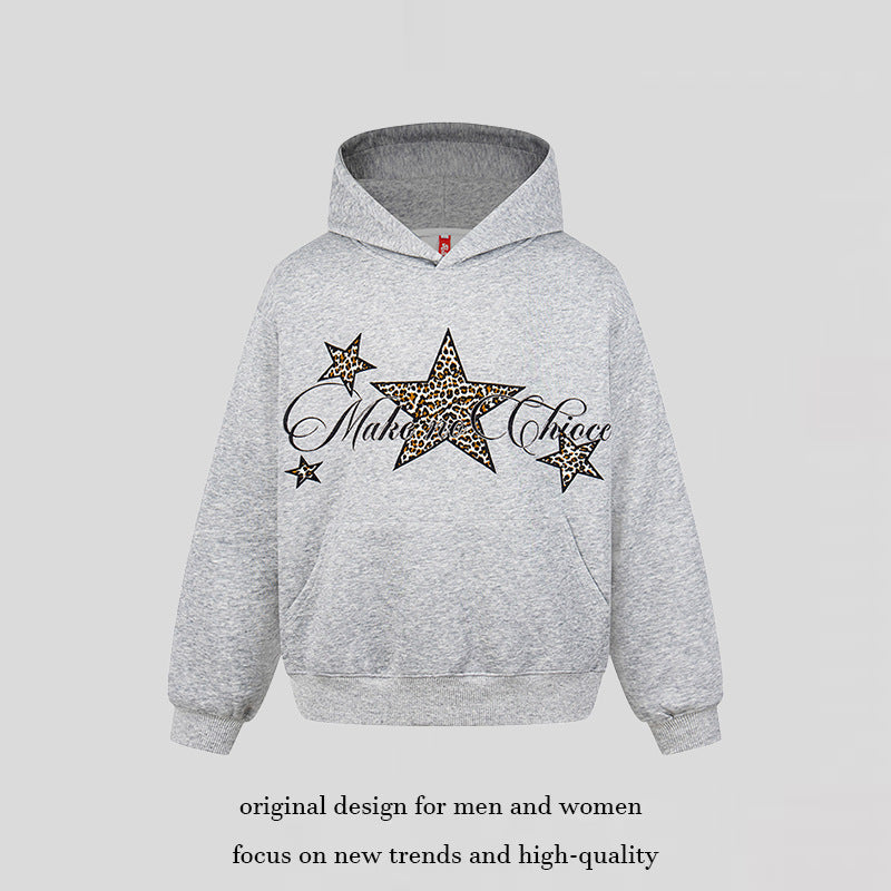 Women's Oversized Hoodie with Kangaroo Pocket and Leo-Star Print Mune Fashion