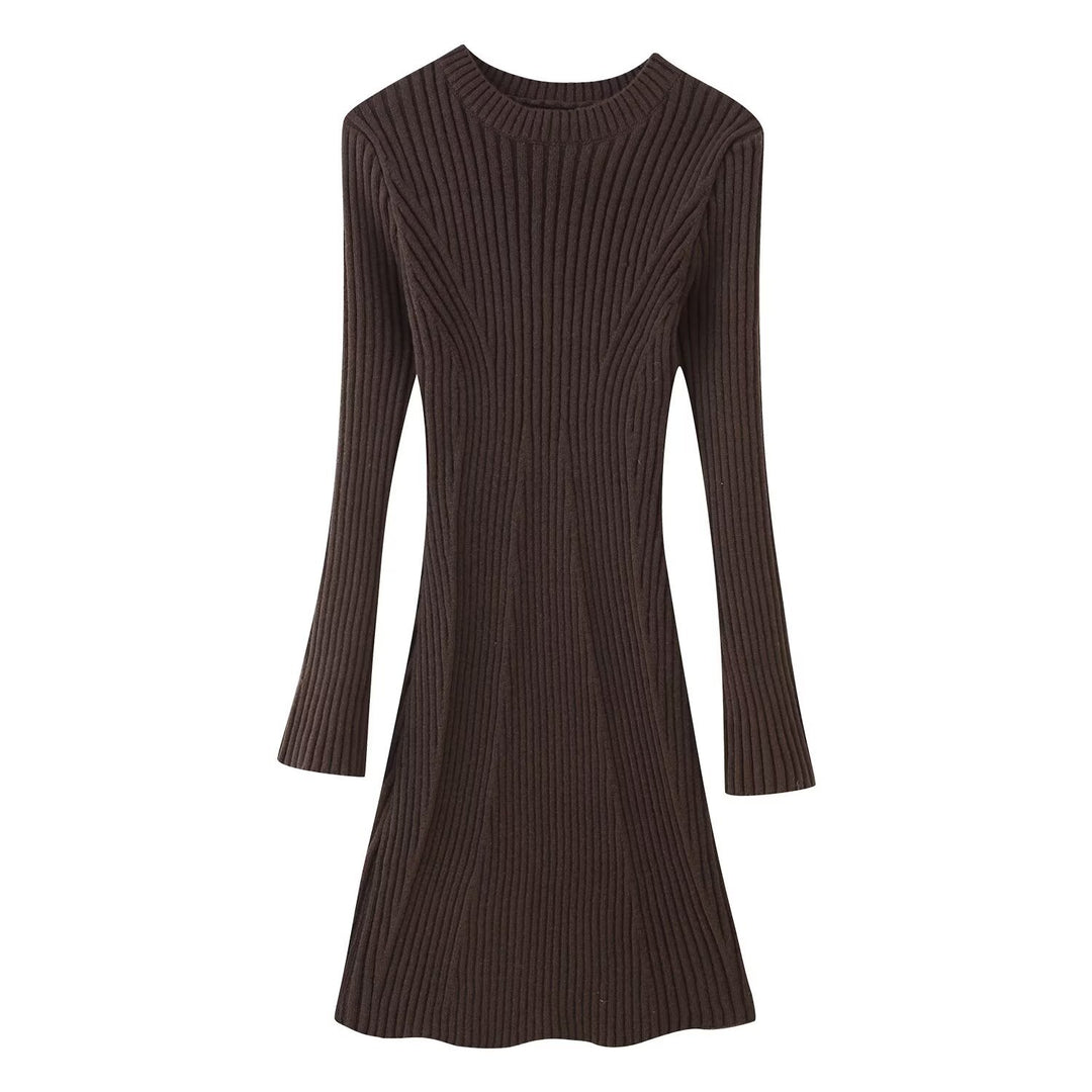 Women's Ribbed Knit Dress with Flared A-Line and Wide Cuffs Mune Fashion