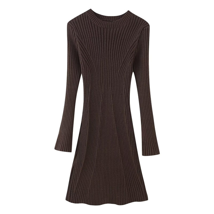 Women's Ribbed Knit Dress with Flared A-Line and Wide Cuffs Mune Fashion