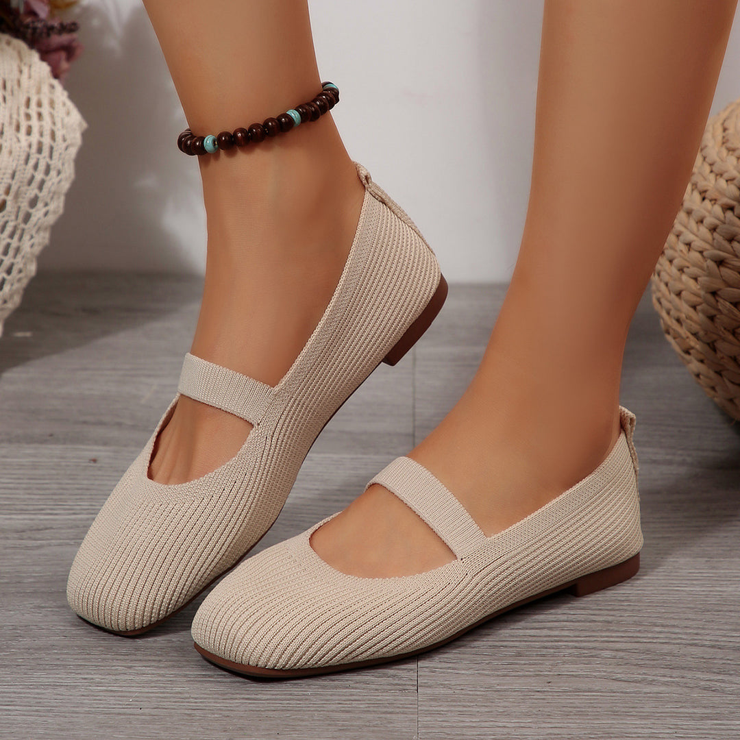 Ladies  lightweight knitted Mary Jane ballerina with elastic strap and flexible rubber sole Mune Fashion