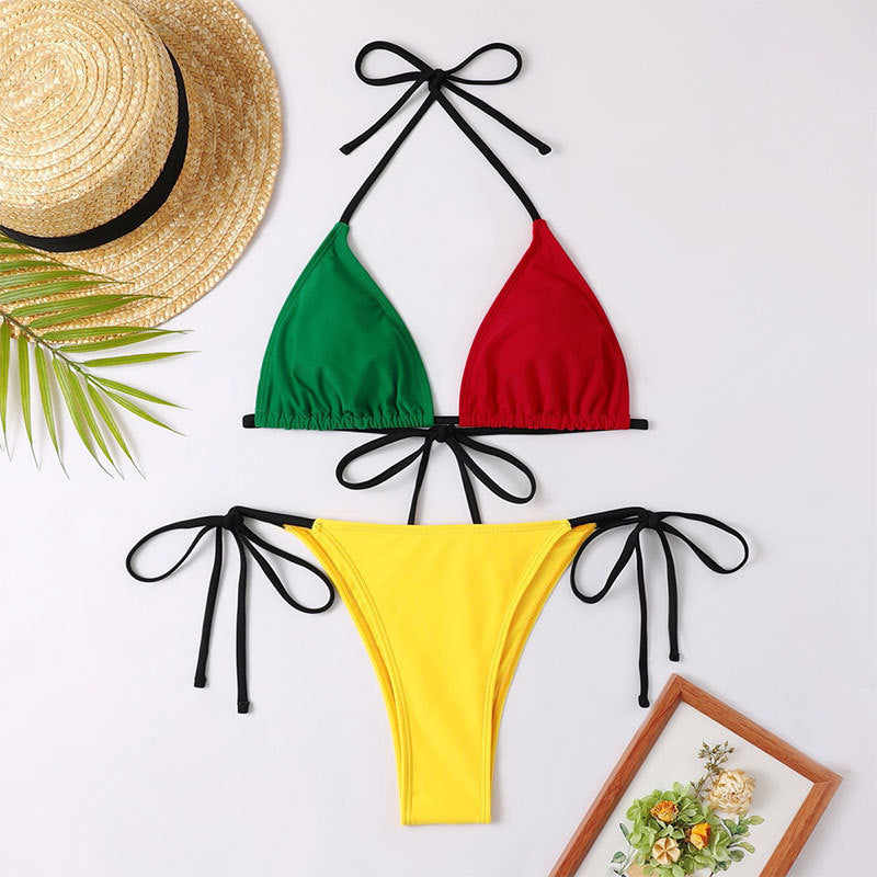 Women Triangle Bikini Set with colorful ties Mune Fashion
