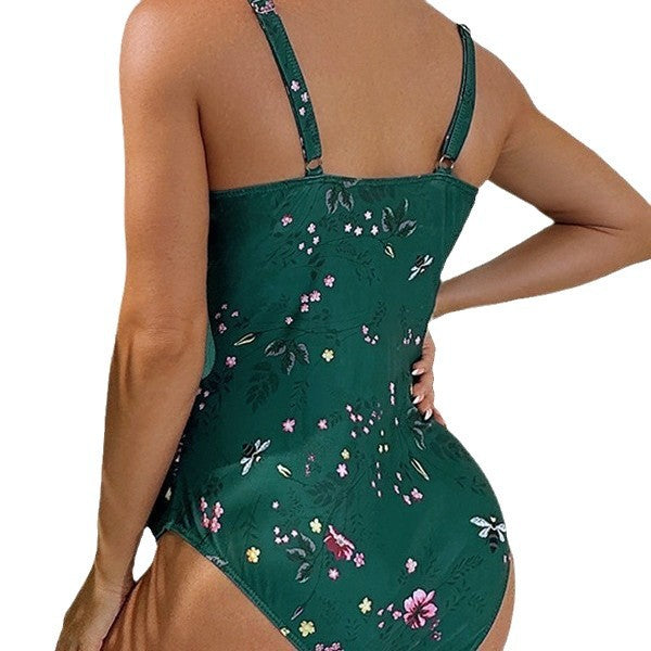 Women's one-piece swimsuit with floral ruffle details and elastic design Mune Fashion