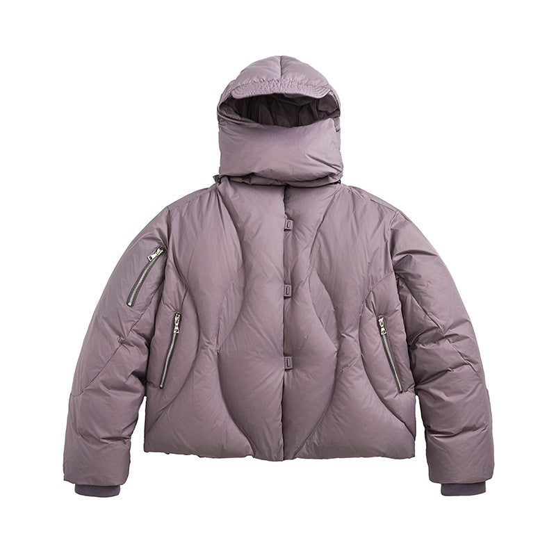 Unisex Short padded puffer jacket with high closing collar, voluminous hood and zippered pockets Mune Fashion