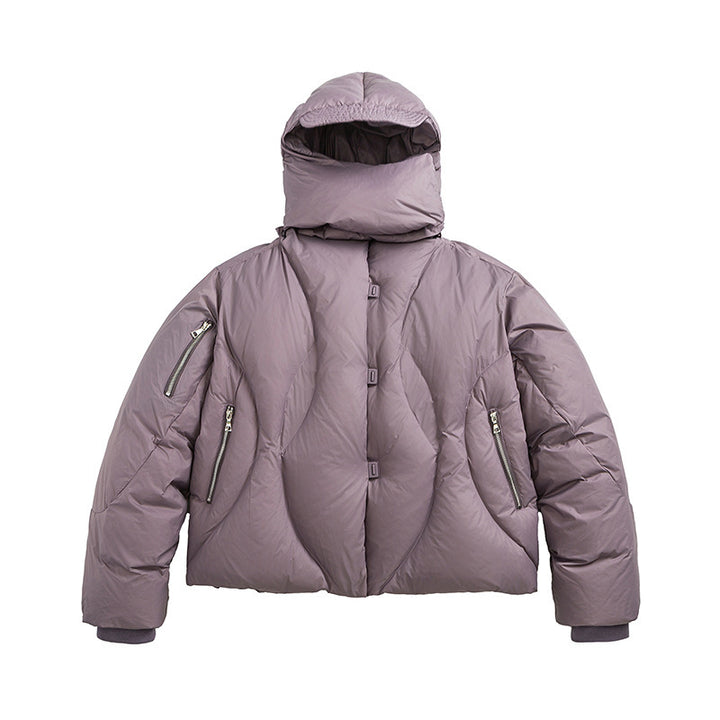 Unisex Short padded puffer jacket with high closing collar, voluminous hood and zippered pockets Mune Fashion
