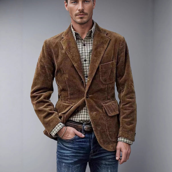 Men's cord waistcoat in vintage worker style with flap pockets Mune Fashion