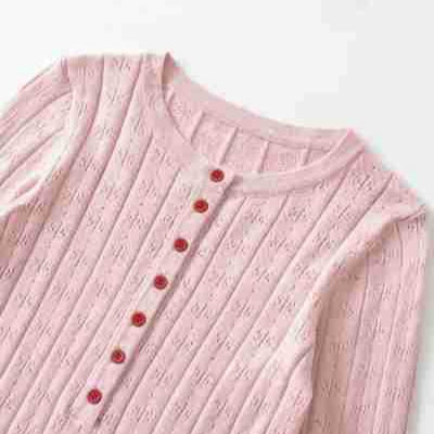 Women's fine knit long sleeve with button placket and textured knit Mune Fashion