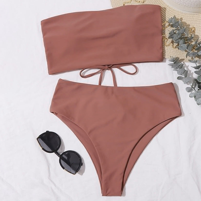 Ladies bandeau bikini set with high cut and elegant wrap detail Mune Fashion