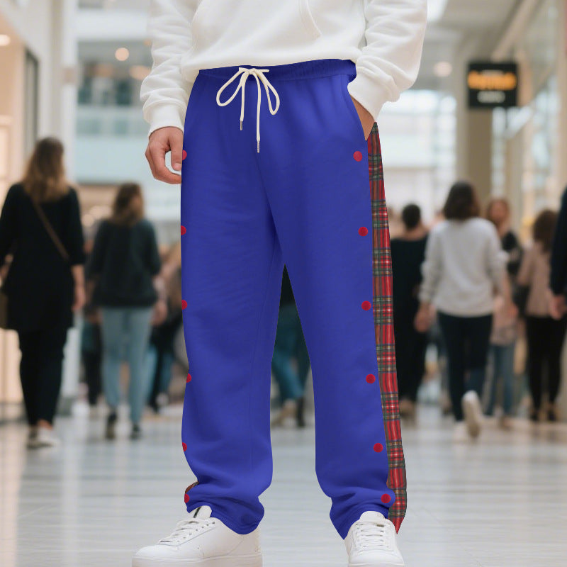 Men's oversized jogging pants with button placket and checkered side stripe Mune Fashion