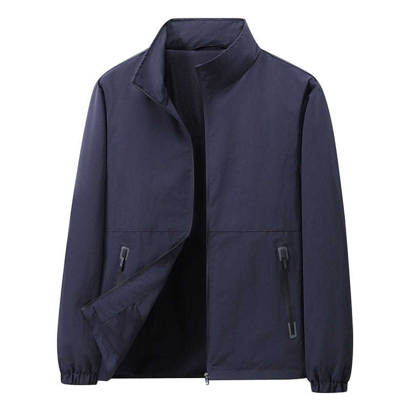 Men's Lightweight Windbreaker Outdoor Jacket with Stand Collar, Two-way Zipper and Concealed Pockets Mune Fashion
