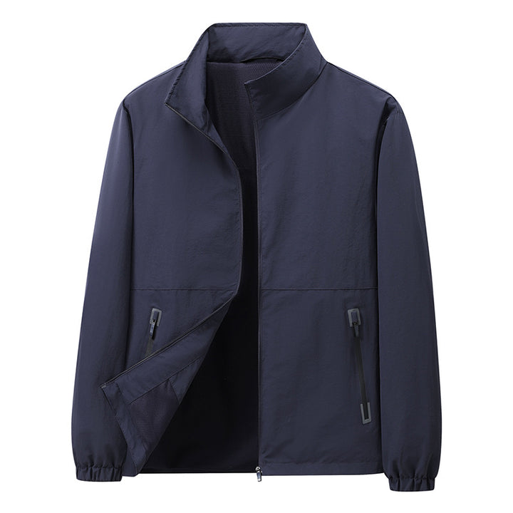 Men's Lightweight Windbreaker Outdoor Jacket with Stand Collar, Two-way Zipper and Concealed Pockets Mune Fashion