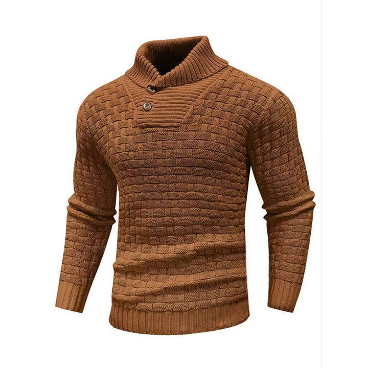 Men's structured knit sweater with high collar and decorative button placket Mune Fashion