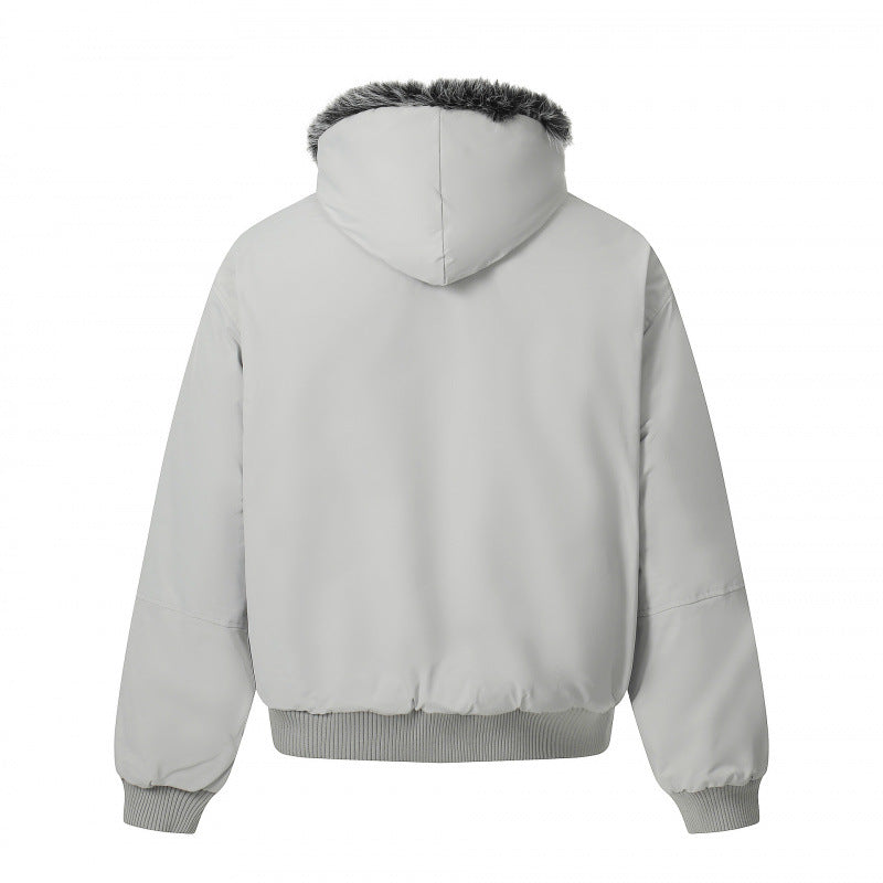 Unisex Short Boxy Bomber Jacket with Faux Fur Hood, Windproof Shell and Thermal Insulation Mune Fashion
