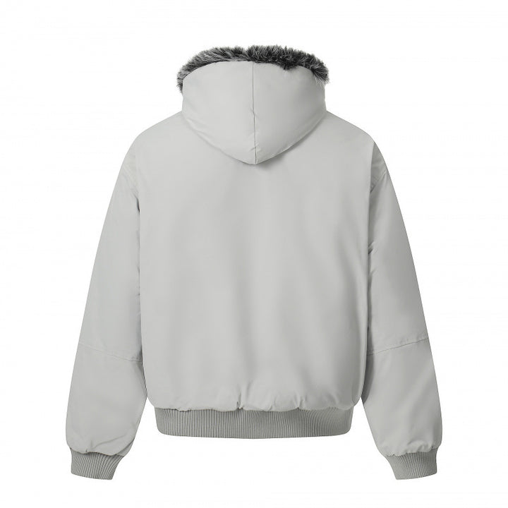 Unisex Short Boxy Bomber Jacket with Faux Fur Hood, Windproof Shell and Thermal Insulation Mune Fashion
