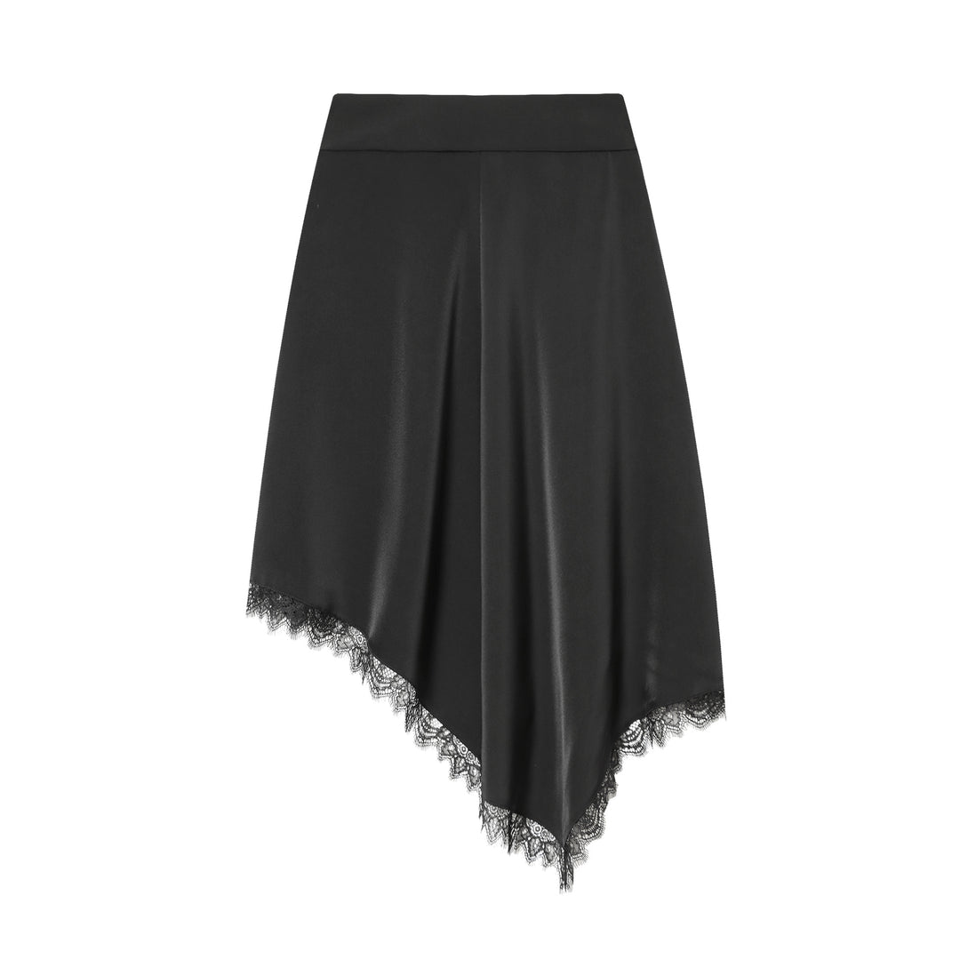 Women's nano asymmetrical midi skirt with high waistband and delicate lace edge Mune Fashion
