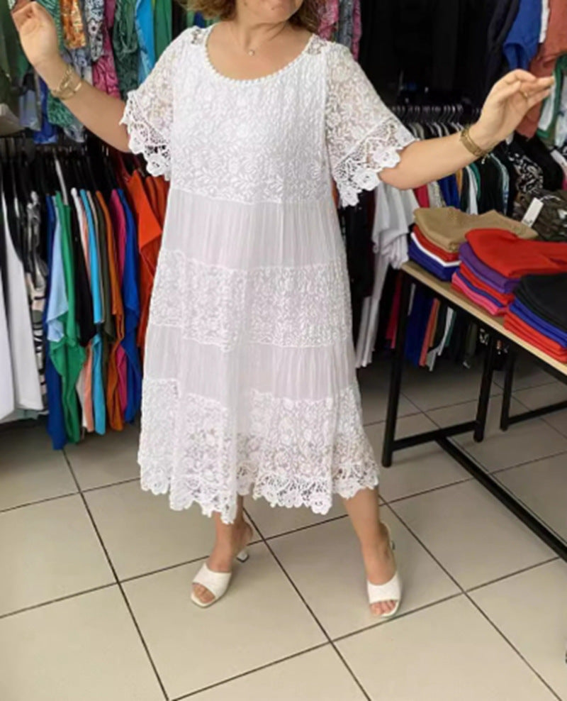 Women's multi-layered lace midi dress with pleated inserts and flounce sleeves Mune Fashion