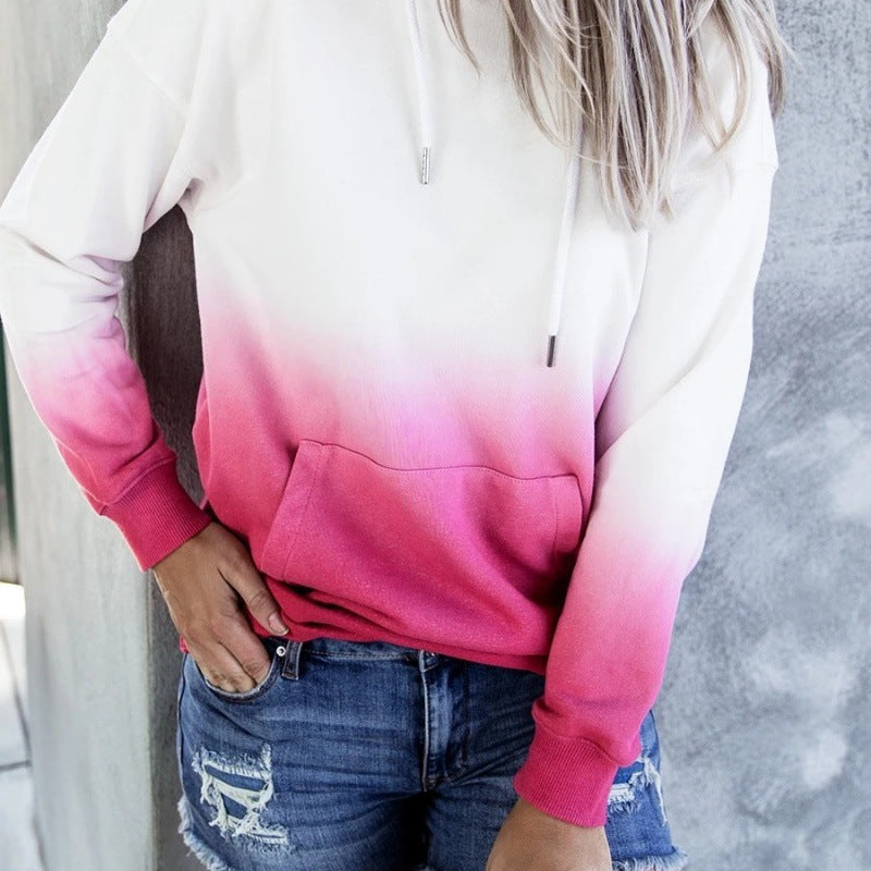Women Oversized Hoodie with Dip-Dye Gradient and Kangaroo Pocket Mune Fashion