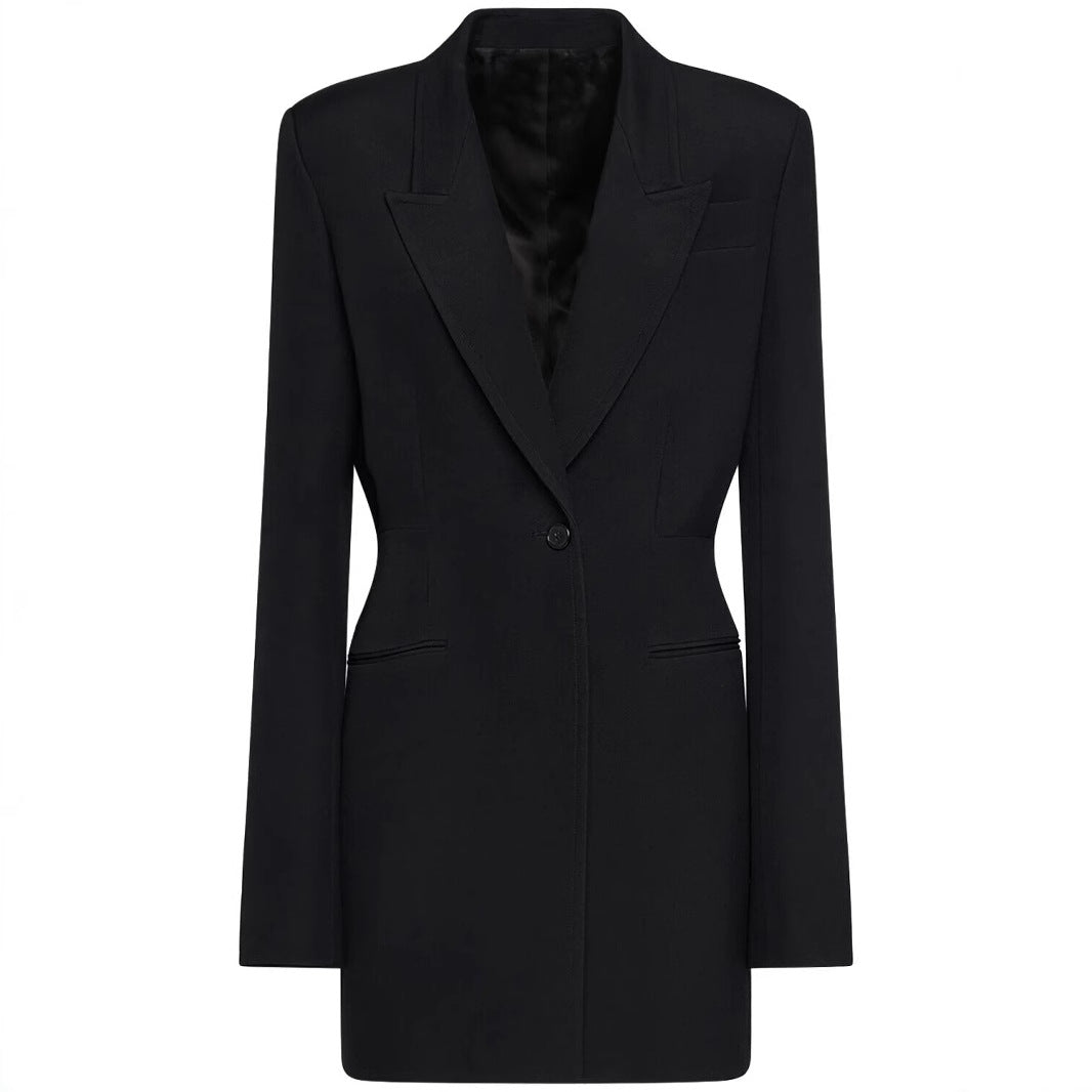 Women Single-Breasted Long Blazer with Tailored Silhouette and Wide Palazzo Pants Mune Fashion