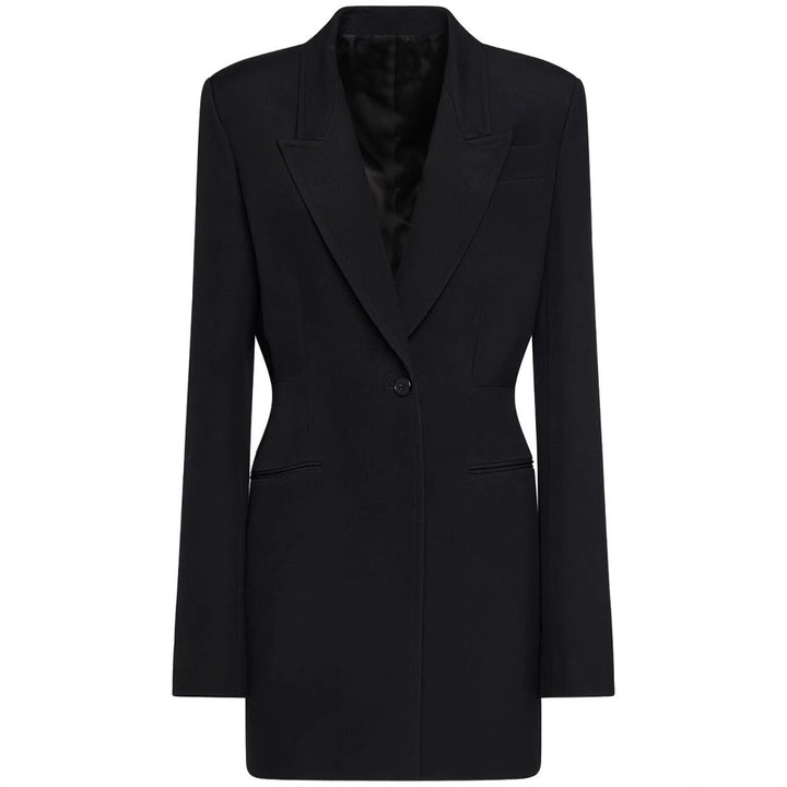 Women Single-Breasted Long Blazer with Tailored Silhouette and Wide Palazzo Pants Mune Fashion