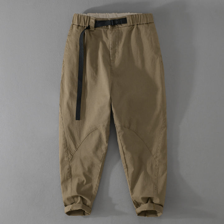 Men's Casual Tapered Cargo Pants with Elastic Waistband and Integrated Webbing Belt Mune Fashion