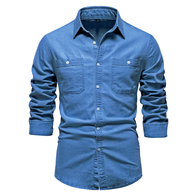 Men's narrow cut denim shirt with Kent collar and patch chest pockets Mune Fashion