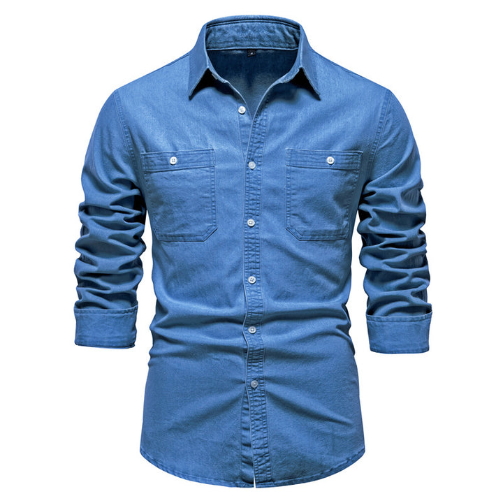 Men's narrow cut denim shirt with Kent collar and patch chest pockets Mune Fashion