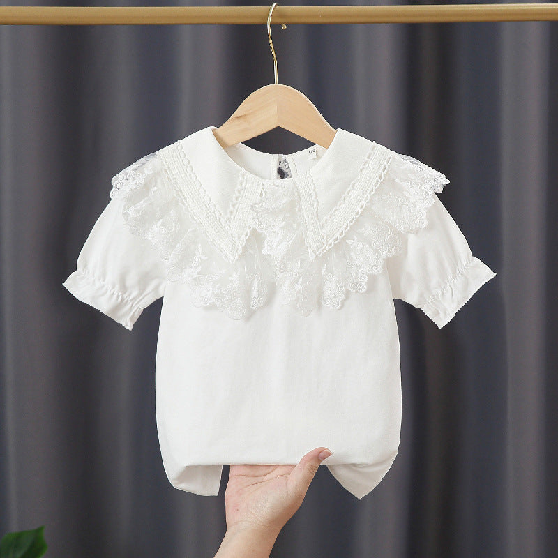 Girls' blouse with lace collar and ruffle details Mune Fashion