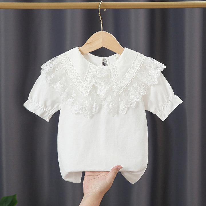 Girls' blouse with lace collar and ruffle details Mune Fashion