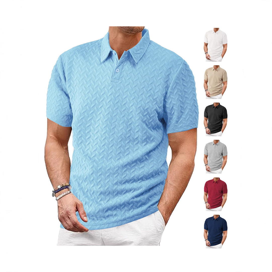 Men's structured short sleeve knit collar shirt with chevron pattern Mune Fashion