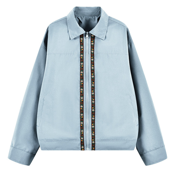 Men's lightweight transition jacket with shirt collar, zipper & embroidered front placket Mune Fashion