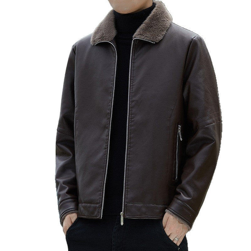 Men's faux leather jacket with standing collar Mune Fashion
